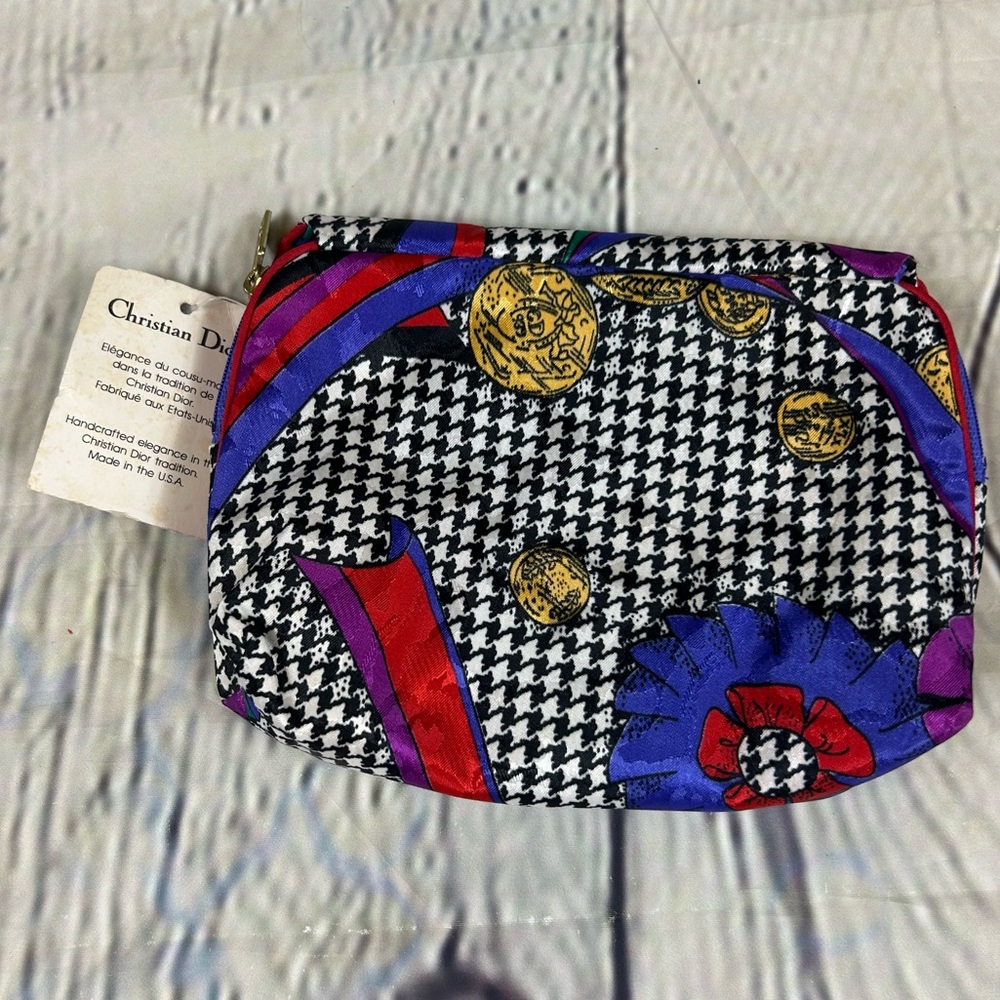 Dior vintage Multicolor Houndstooth Clutch cosmetics bag with tags! - Picture 2 of 7
